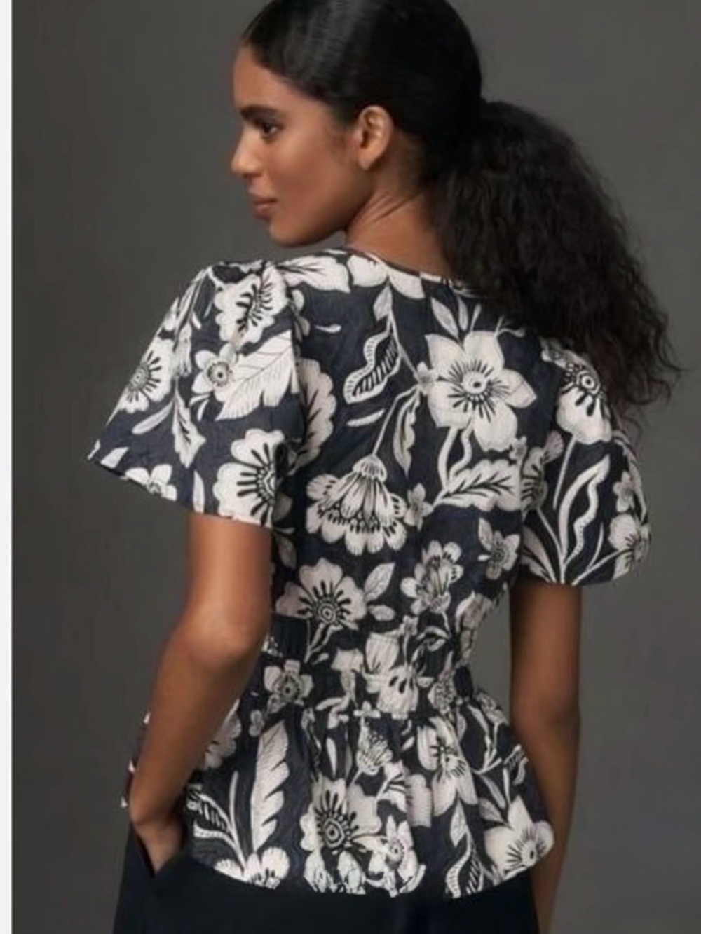 Anthropologie NWOT Somerset Blouse tropical black/white floral top. - Picture 3 of 6